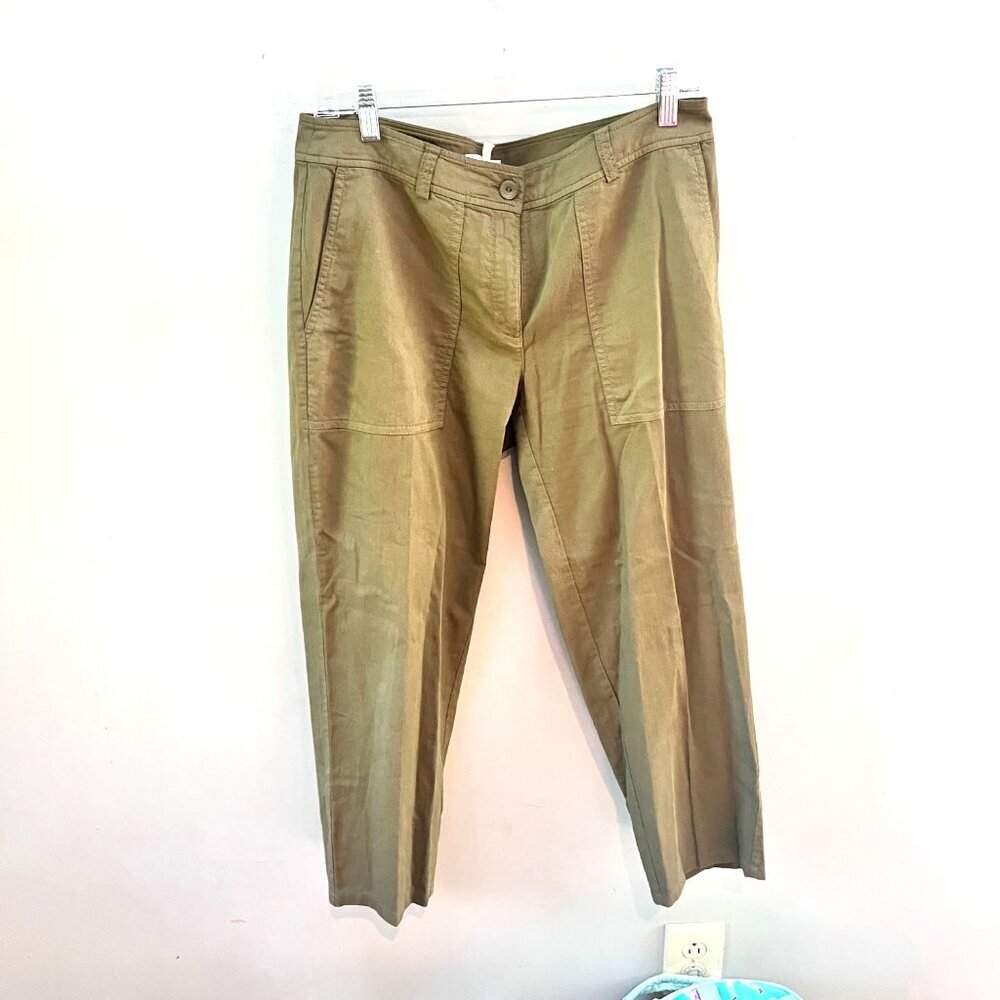Eileen Fisher Womens Organic Cotton Olive‎ Green Trousers Size L